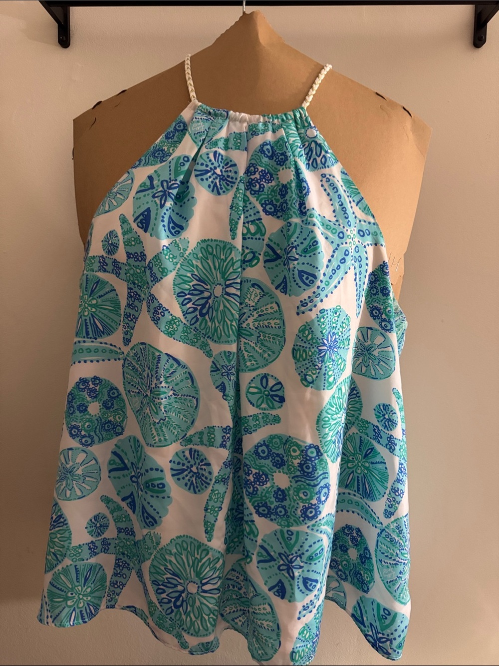 Lilly Pulitzer White Halter Camisole with Blue & Teal seashell Print